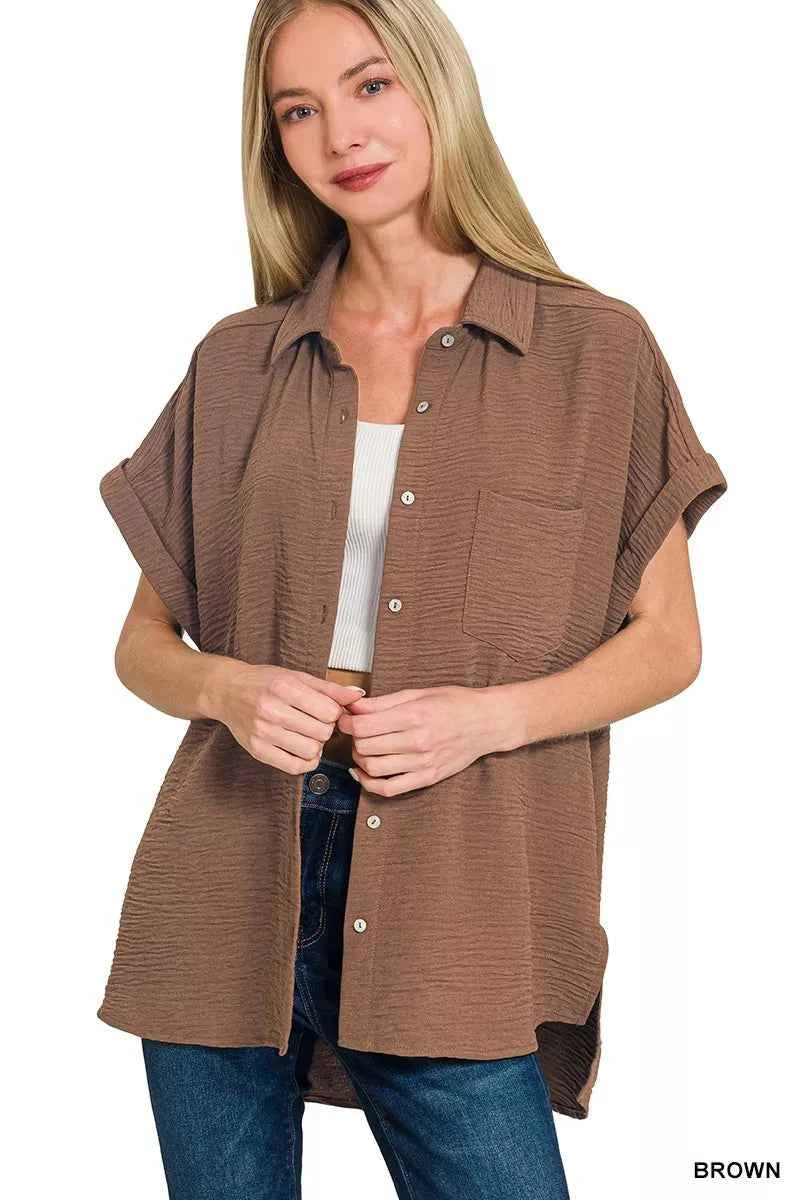 Zenana Woven Airflow Button Down Shirt d7b9b663c1c54242a964667f493a063b-Max-Origin
