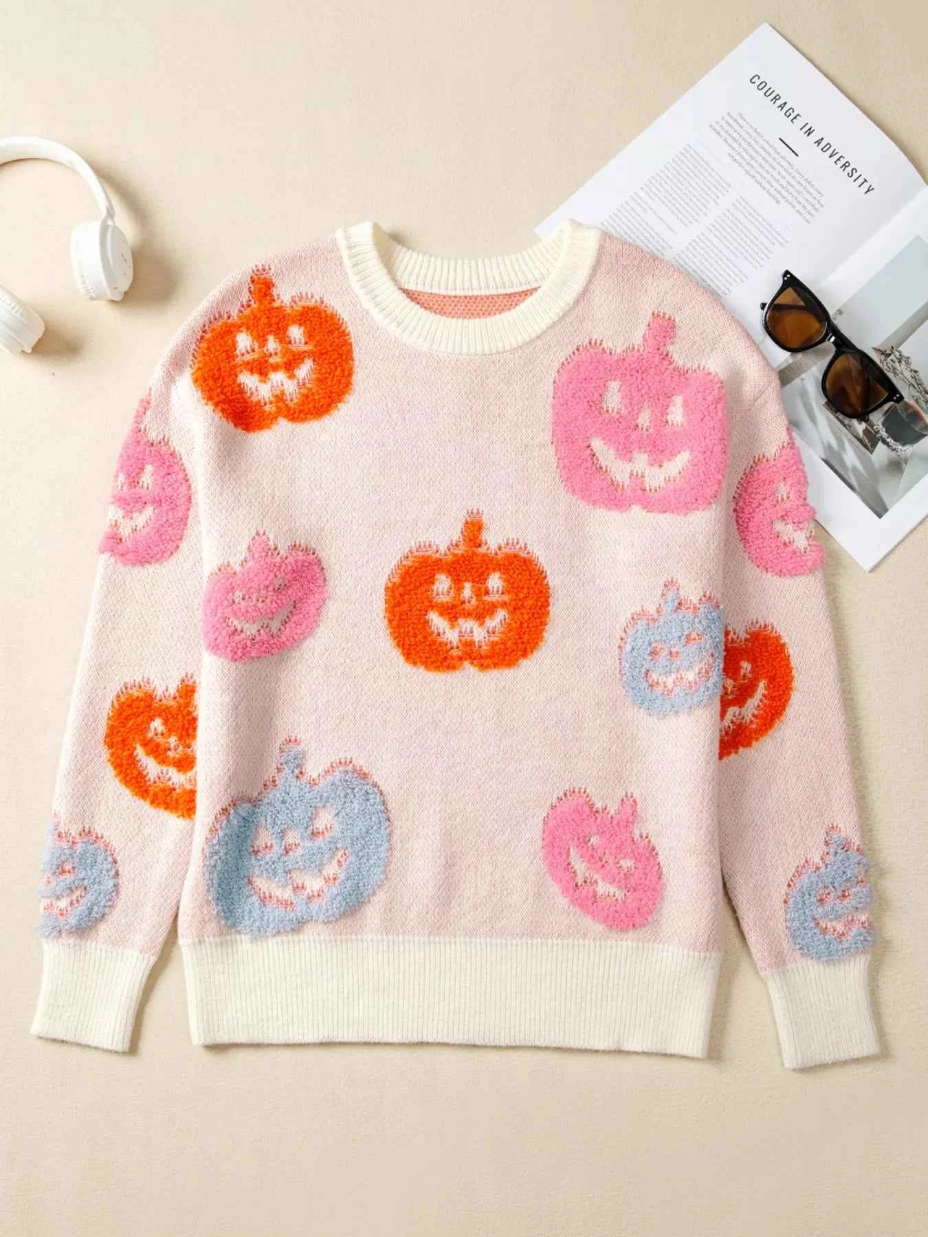 Halloween Cute Pumpkin Pattern Sweater d7c46ad5e3264c8b936dc3b678de5c1a-Max-Origin