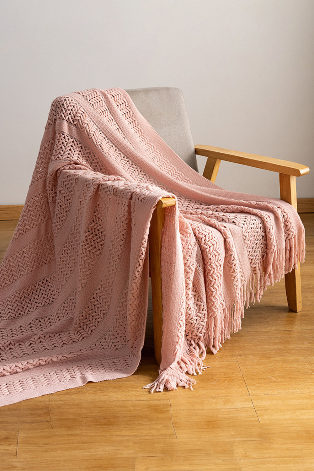 Dusty Pink Hollow Sofa Blanket with Tassel Dusty Pink ONE SIZE Acrylic fibers d7c4ea1967485c64