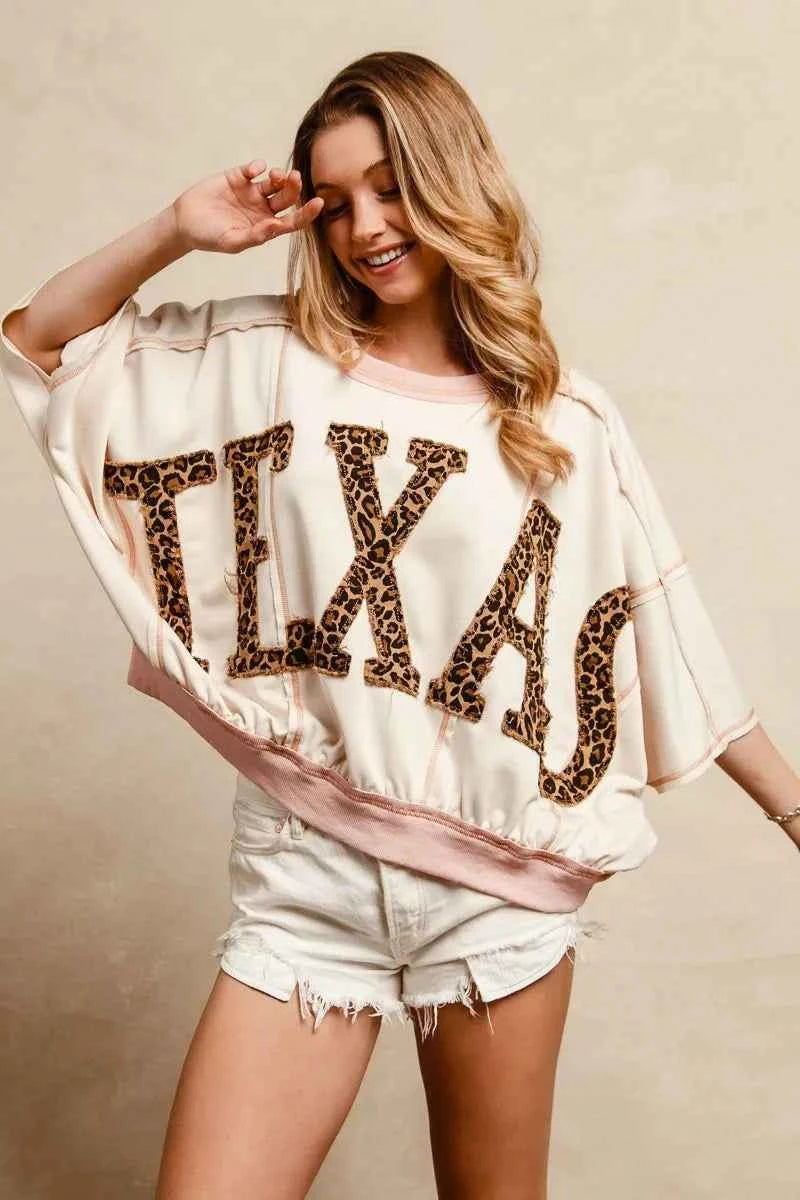 BiBi Leopard Print Texas Patchwork Overlock Stitch Top OATMEAL D.ROSE d7c51a159c7944a09c1de296d0ed9dd6-Max-Origin