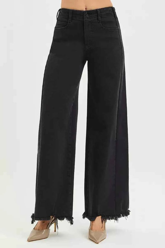 RISEN Tummy Control High Rise Palazzo Leg Frayed Hem Jeans d7c6ffcbff954cd2bee3a4fd2c7670f3-Max-Origin