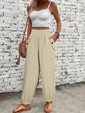 Smocked Textured Casual Pants Beige d7cd6891-ff1b-478a-81bb-28f021c58e2e-Max-Origin