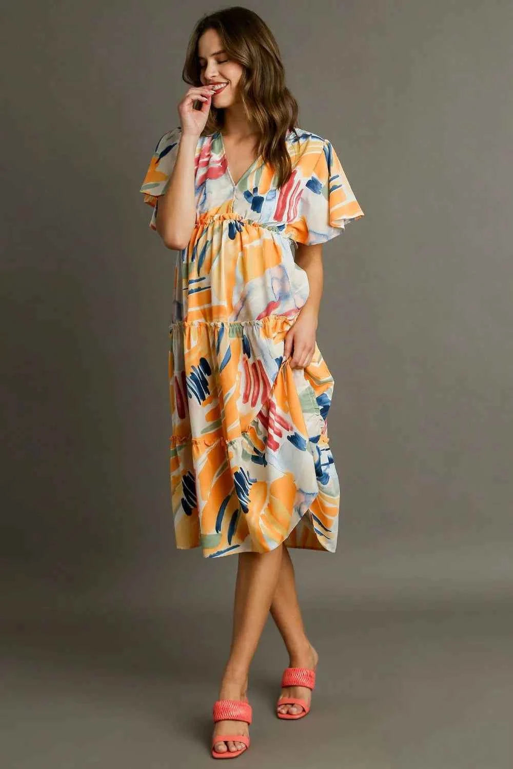 Umgee Full Size Abstract Print Flutter Sleeve Frill Tiered Midi Dress Plus Size d7db4024-b0fe-4d27-9adf-595fa0a82ce8-Max