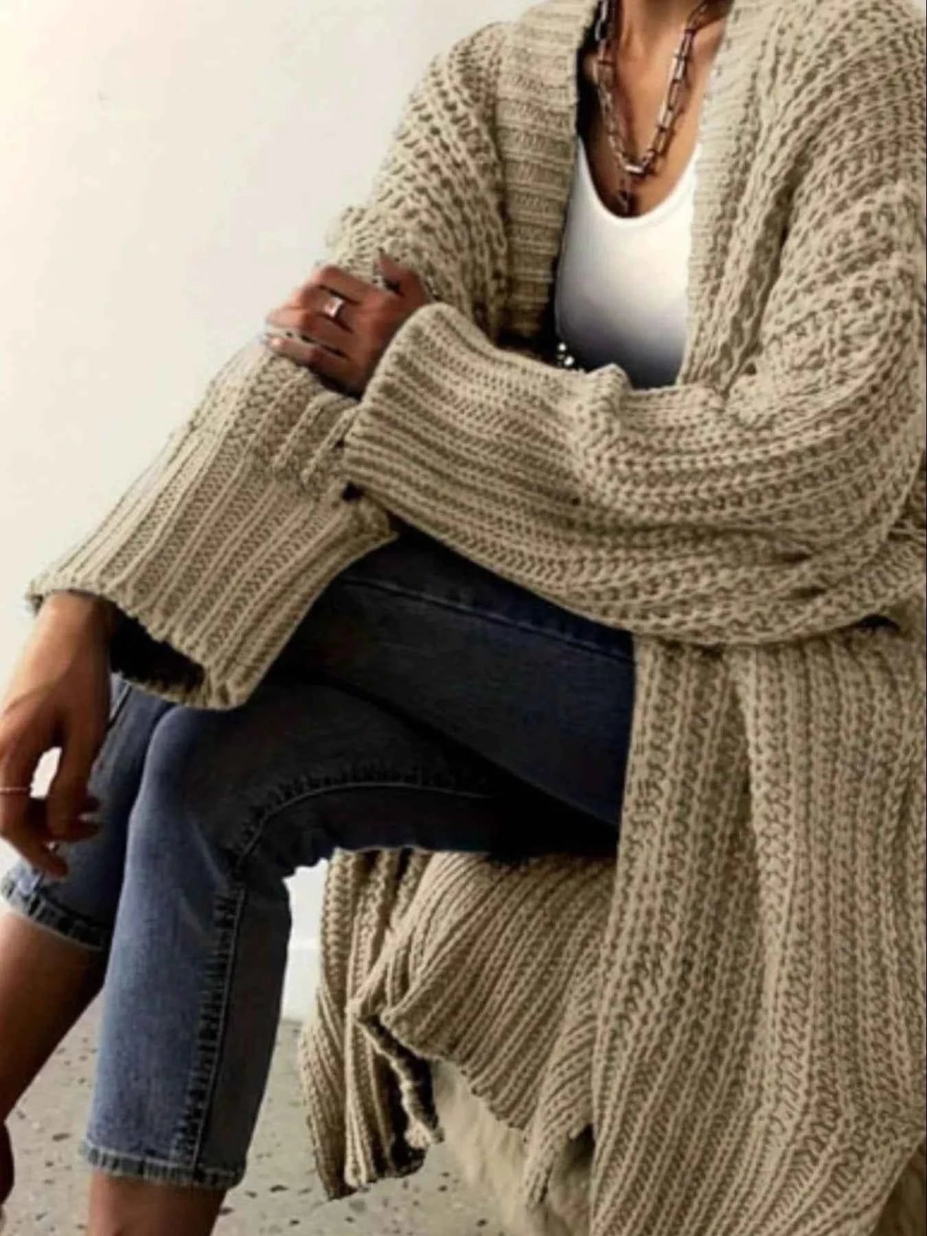 Chunky Knit Open Front Cardigan Khaki d7e9d271-ef5d-4524-be90-4701f7595872-Max-Origin