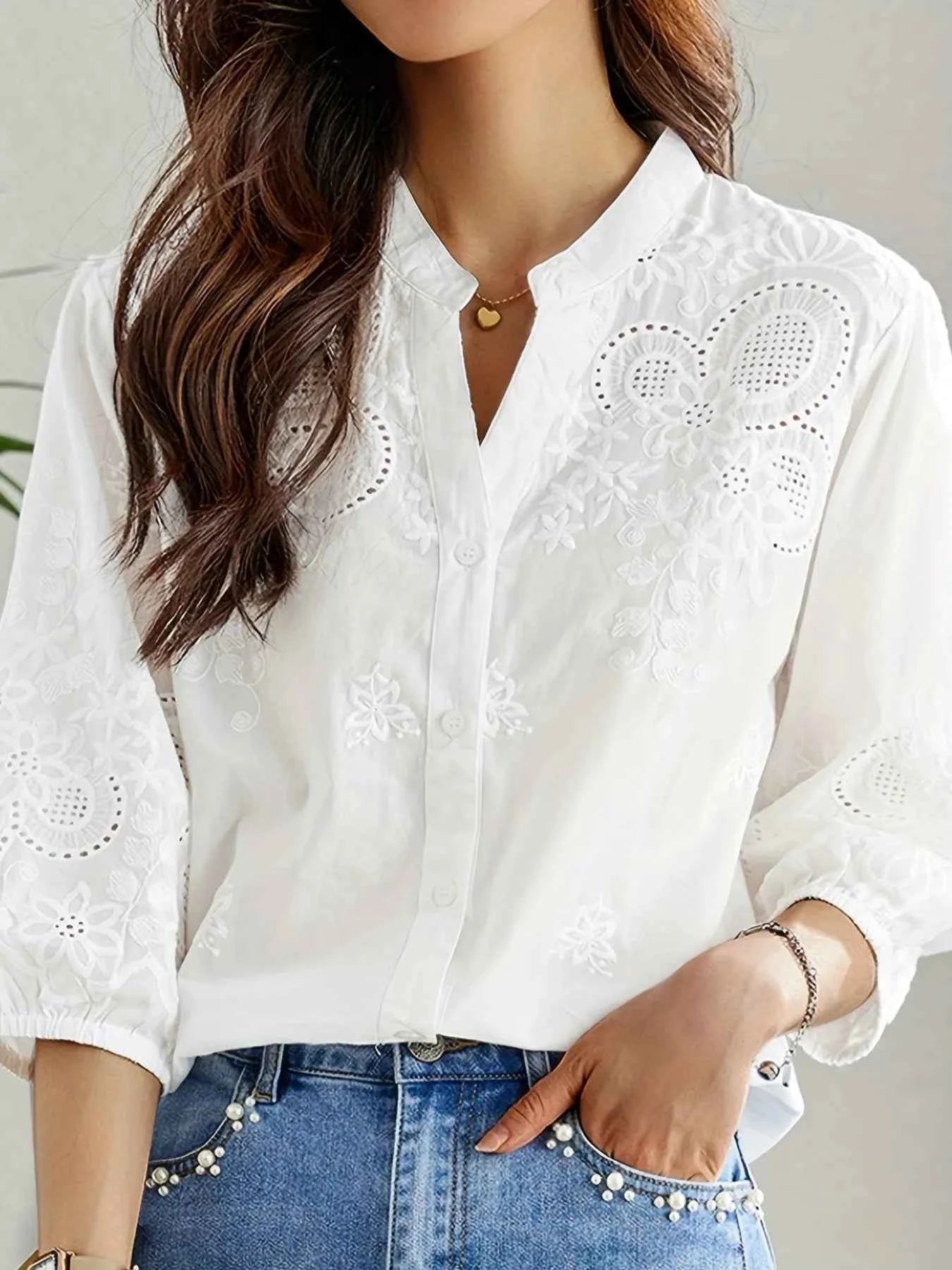 Embroidered Eyelet Button Up Shirt d7ed665d557042cc954f653fc1c6f914-Max-Origin