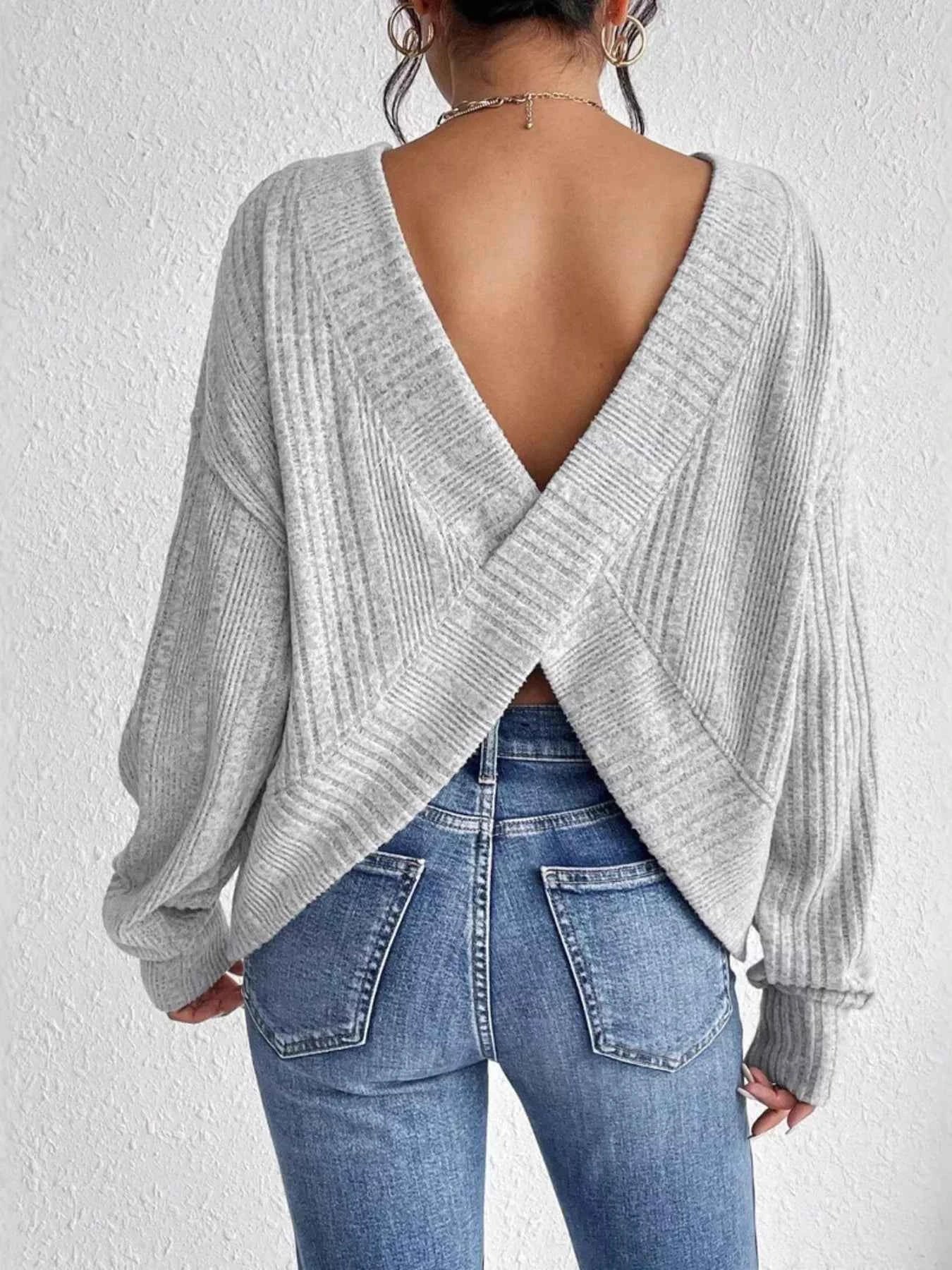 Crisscross Back Long Sleeve Knit Top d7f06fdc44794cc784c1a6b81e6bd1e3-Max-Origin