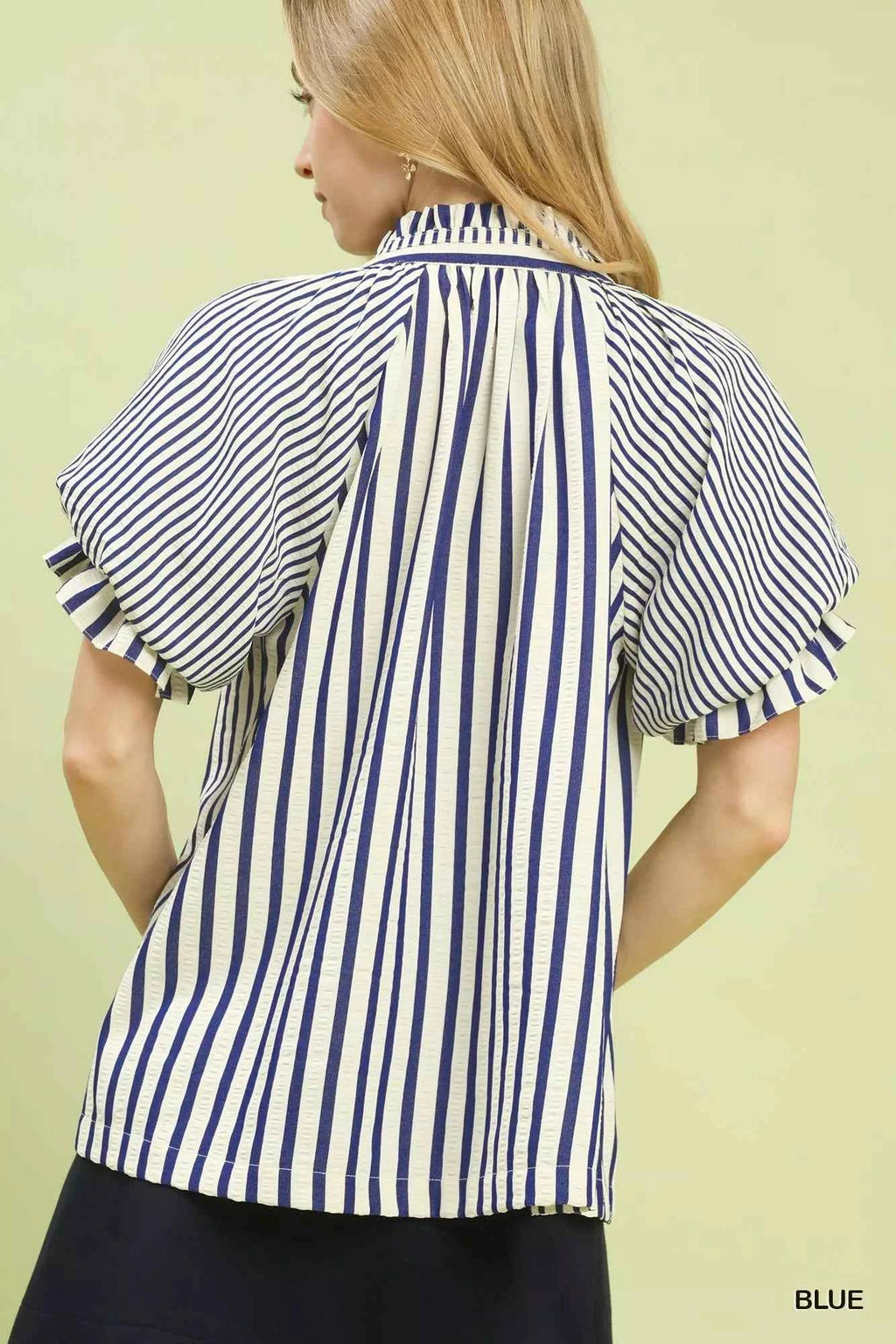 Umgee Striped Notched Top with Short Flutter Sleeves d7f3a828-76f4-4909-80fe-ad348986ca9f-Max-Origin