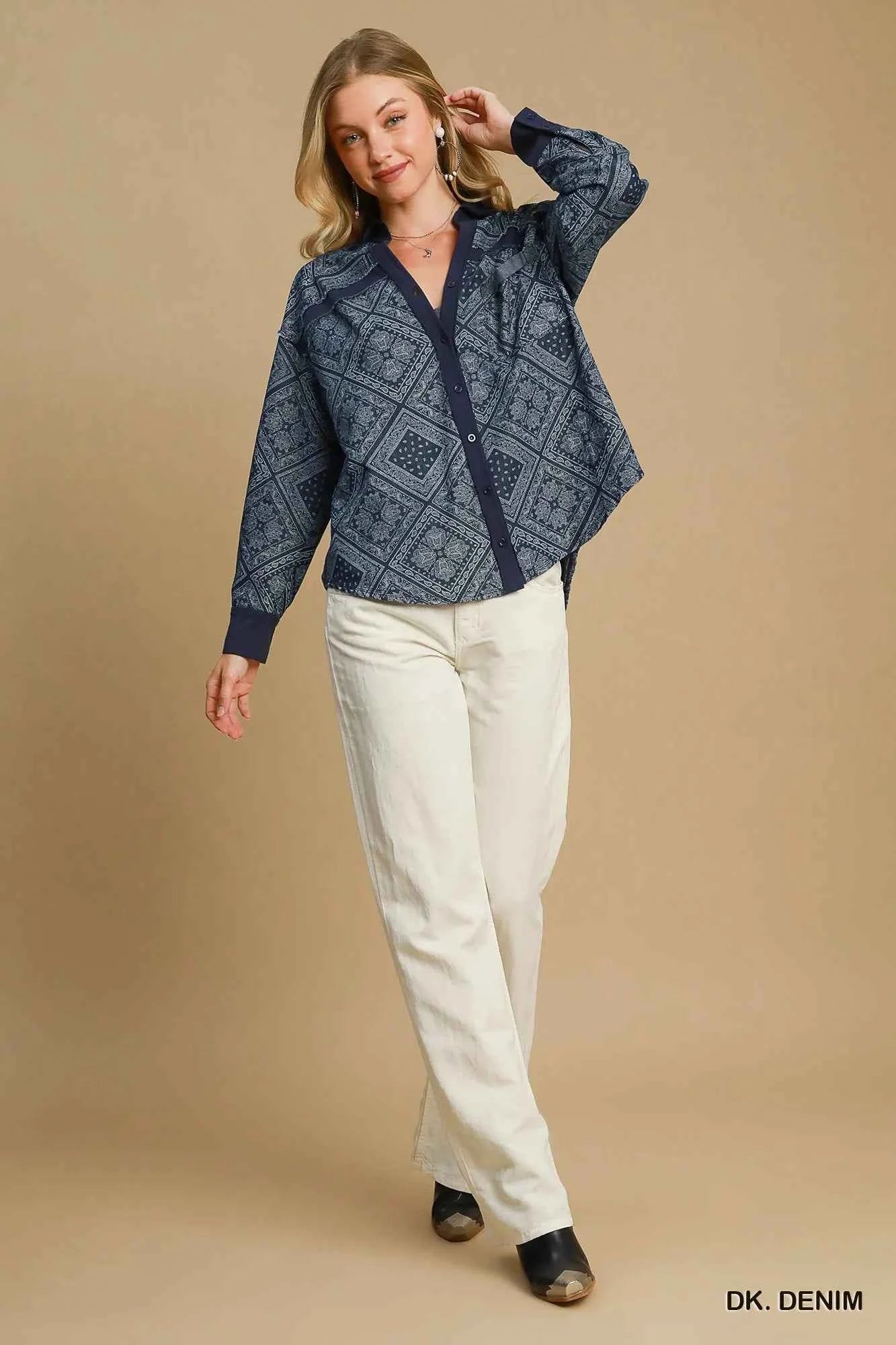 Umgee Paisley Print Denim Shirt Jacket d7ff4285-2ef3-4e79-b6e3-aa91ee5ab394-Max-Origin