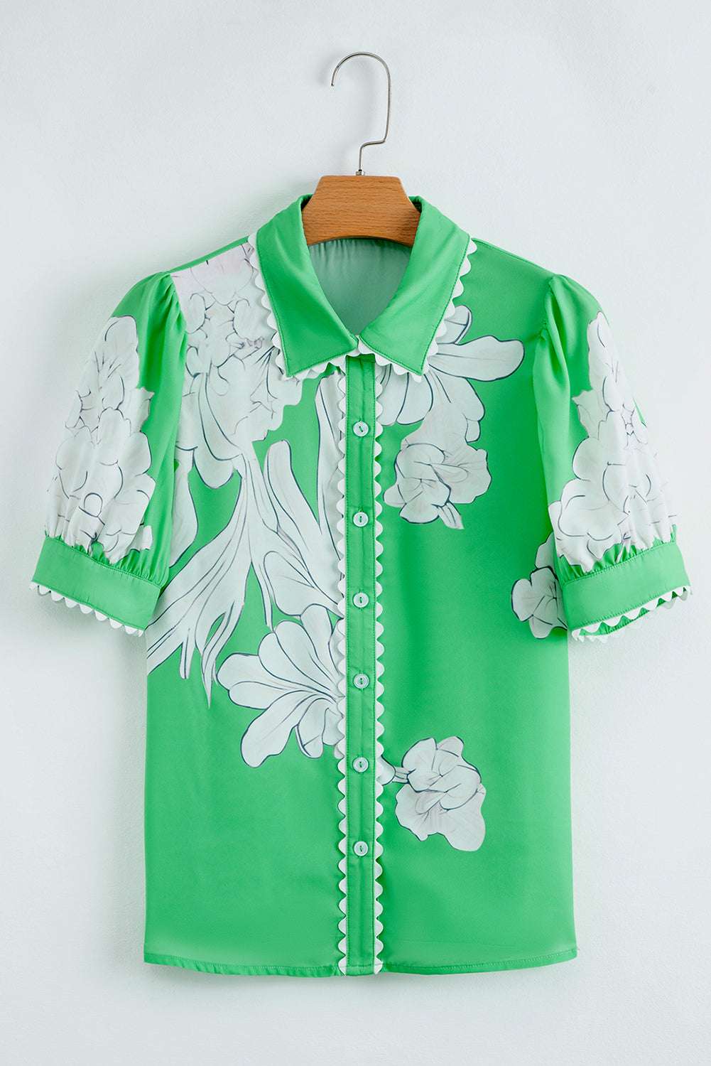 Rose Floral Print Ric Rac Trim Puff Sleeve Button Up Shirt d8004c970b4fe5bf-_6