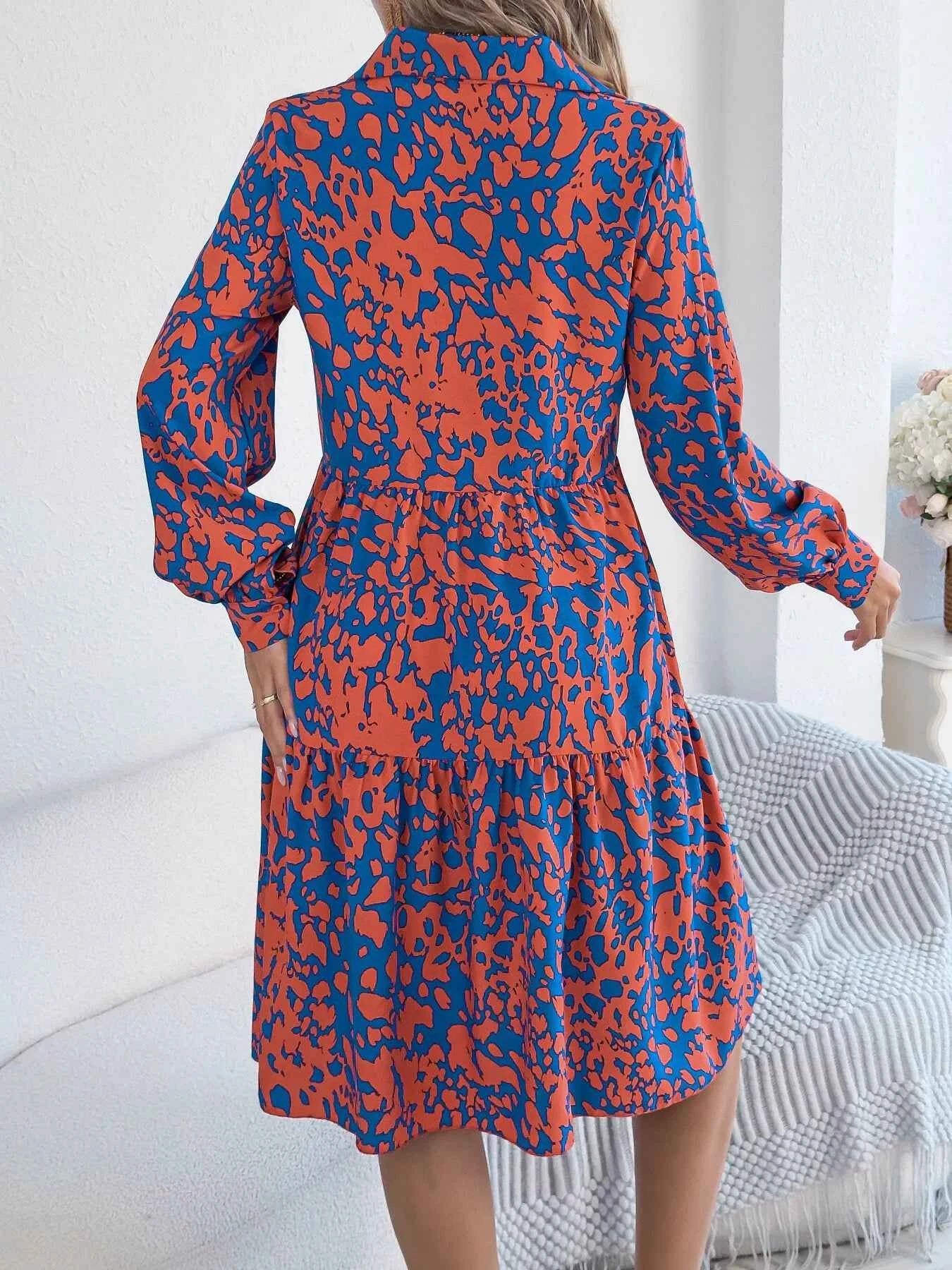Printed Collared Neck Long Sleeve Dress d80c3bfabafe412ab3592ec170a43531-Max-Origin