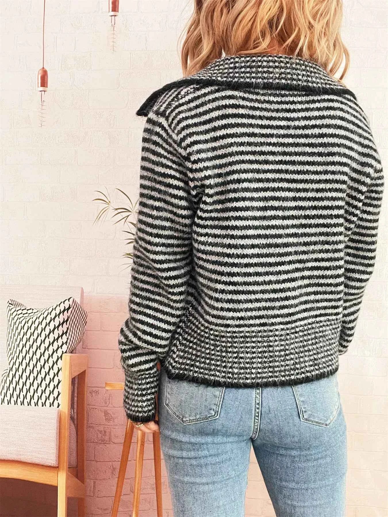 Striped Button-Up Long Sleeve Cardigan d80fa84bcd8d4f779955063486ac34ed-Max-Origin