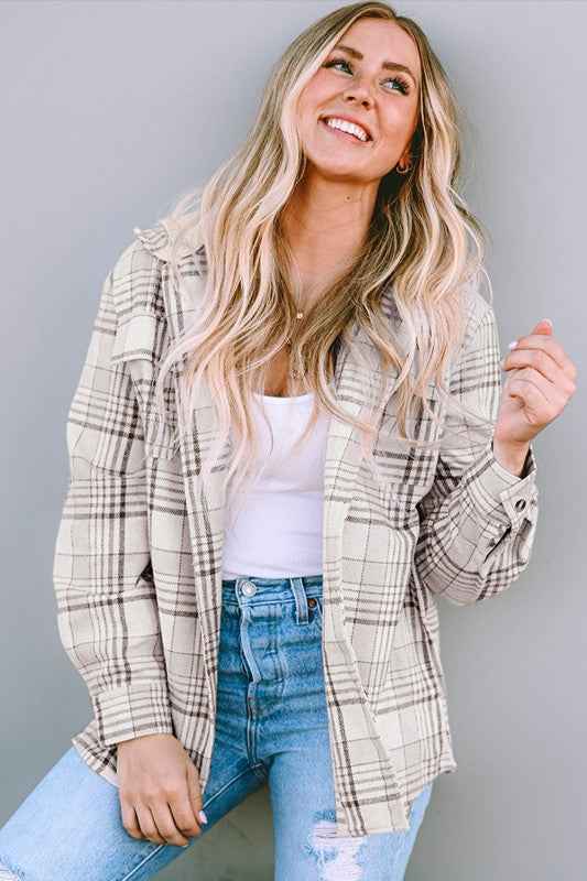 Plaid Removable Hood Buttoned Shacket d8112b62-dc64-478b-a77e-091c45926114