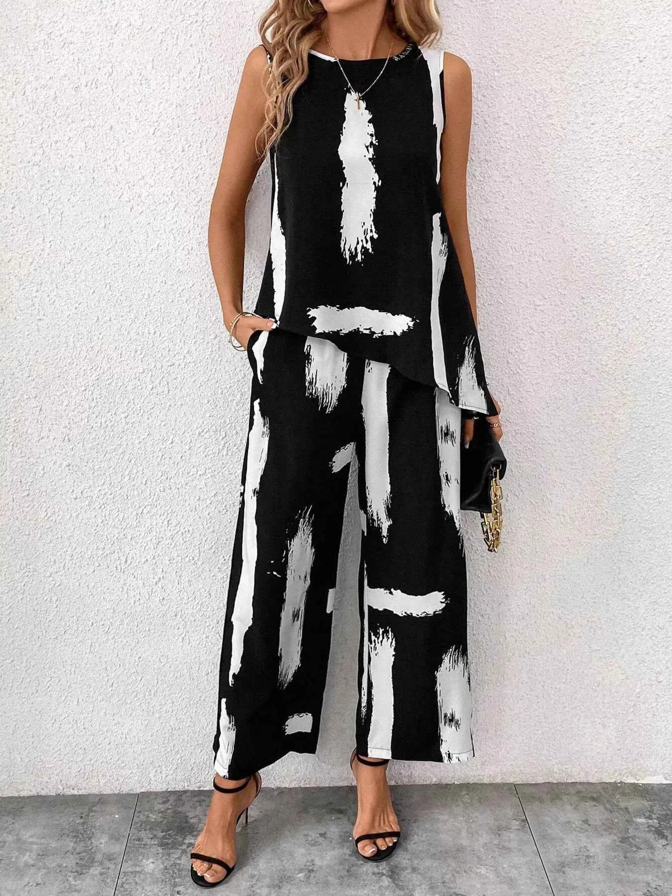 Abstract Print Sleeveless Top & Wide Leg Pants Set d81354330b474a3d8ede3a527e8278d0-Max-Origin