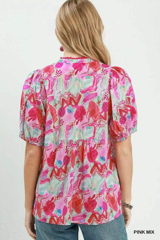 Abstract Print Puff Sleeve Top d8149d54-307b-4f8b-b565-b4919bf3ef4b-Max-Origin