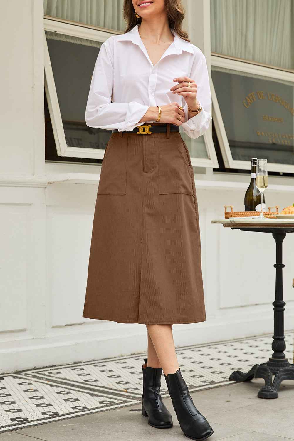 Black Front Slit Shift High Waist Midi Skirt d8173c77ba54cd62