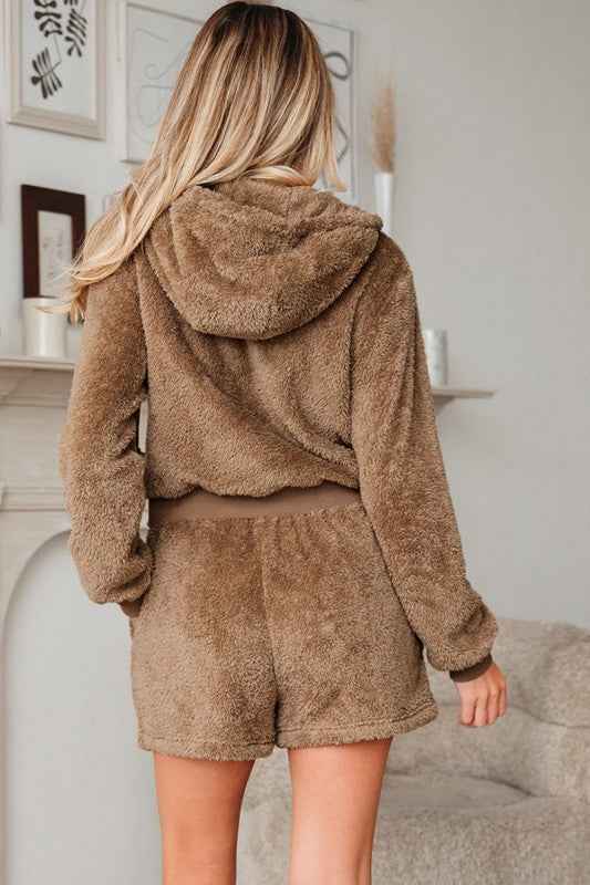 Sherpa Zip-Up Hoodie and Drawstring Shorts Set d81dced6-b73f-4d77-991a-e3d297cb7576