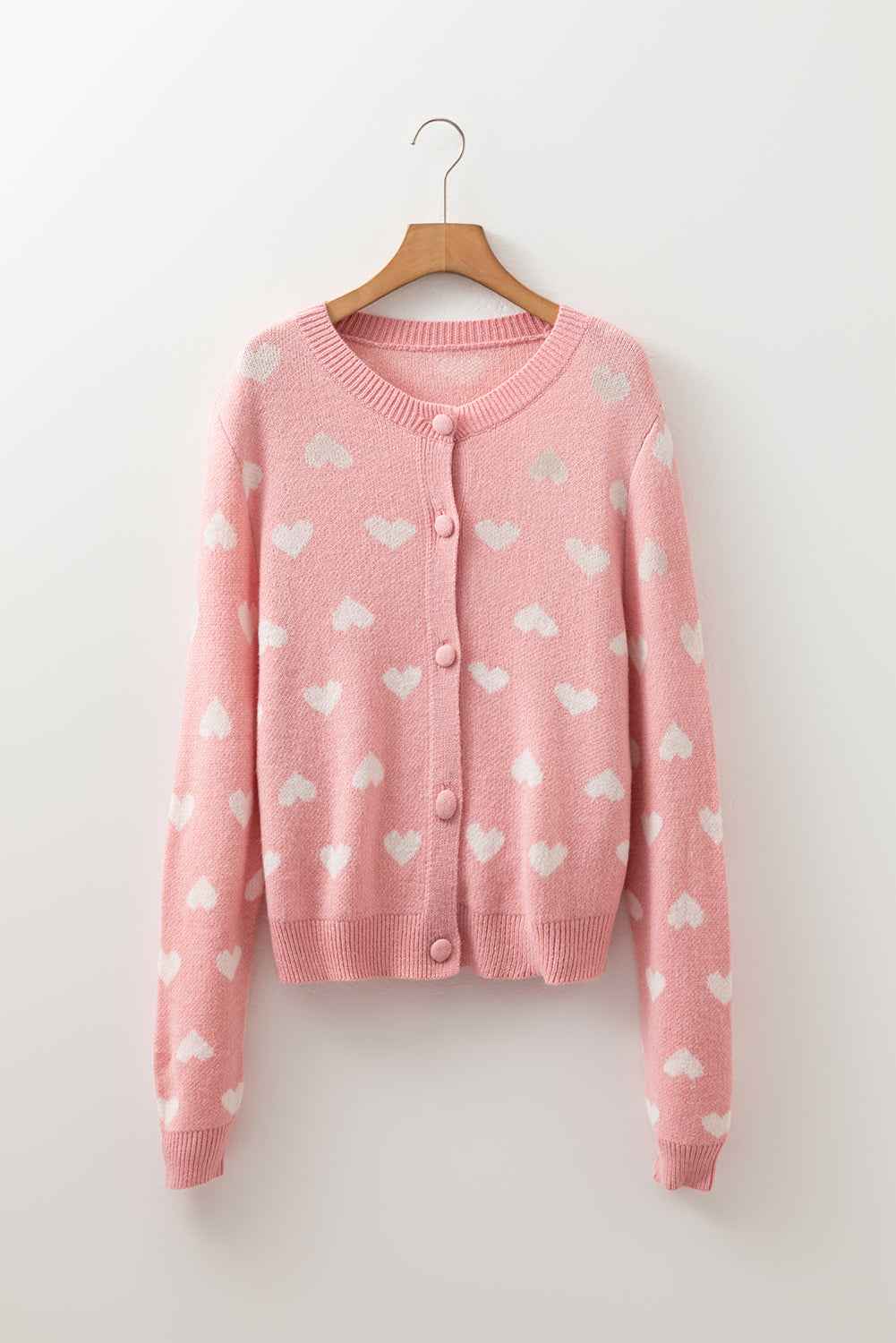 Light Pink Heart Pattern Button Front Cardigan Sweater d82c9a778addf67e