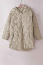 Green Quilted Snap Button Hooded Puffer Coat d830196130f0d8eb