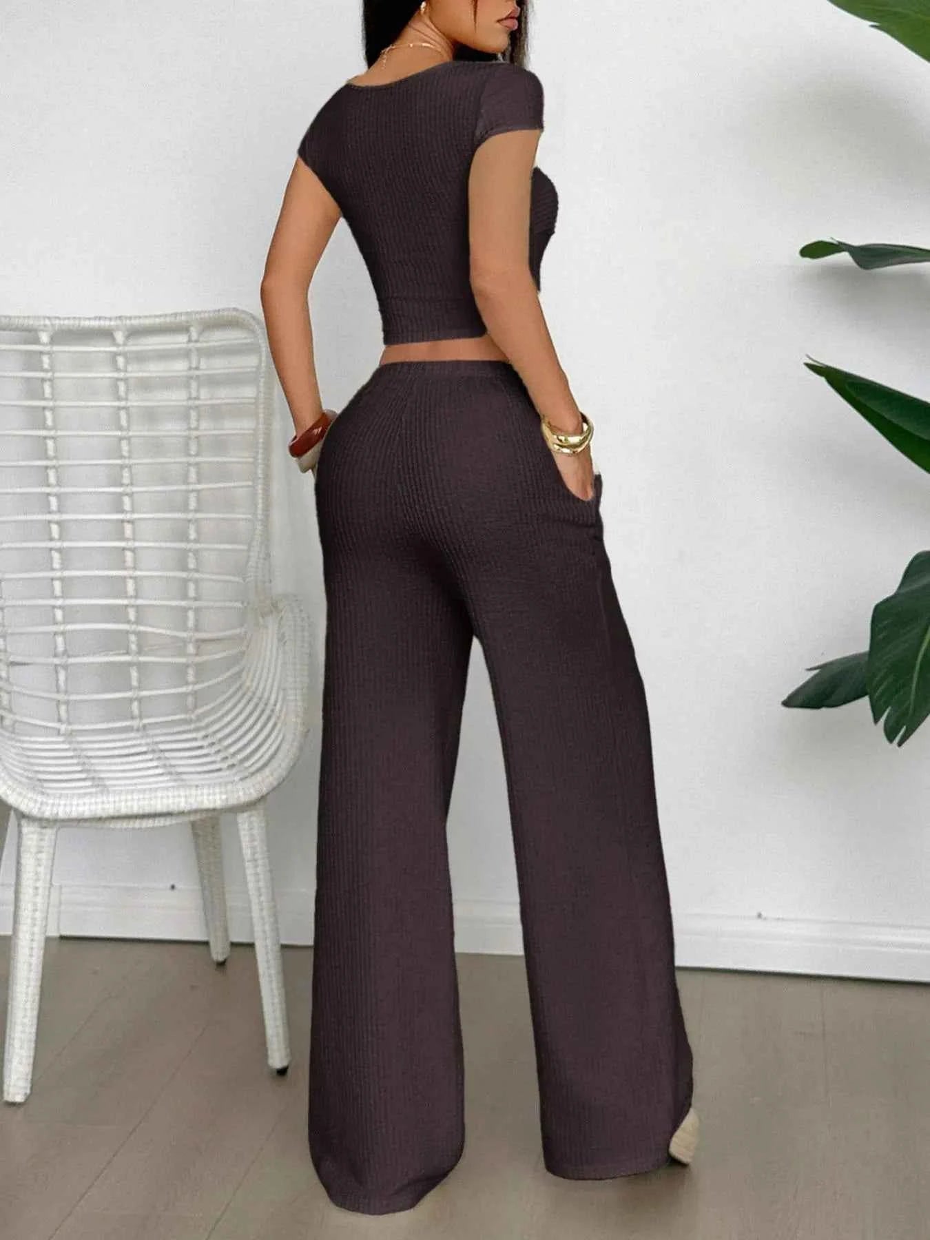 Cutout Short Sleeve Top and Pants Set d83117a5-a2f8-44ba-83bf-71c4516677d8-Max-Origin