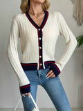 Contrast Trim Cable Knit Cardigan Cream d83574f5f8664a2e9022b9e3f695049d-Max-Origin