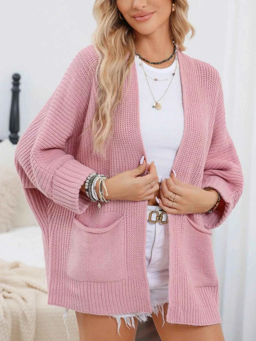 Chunky Knit Open Front Cardigan Dusty Pink d8587de8-3714-4352-a6ee-b6e0381b0eaa-Max-Origin