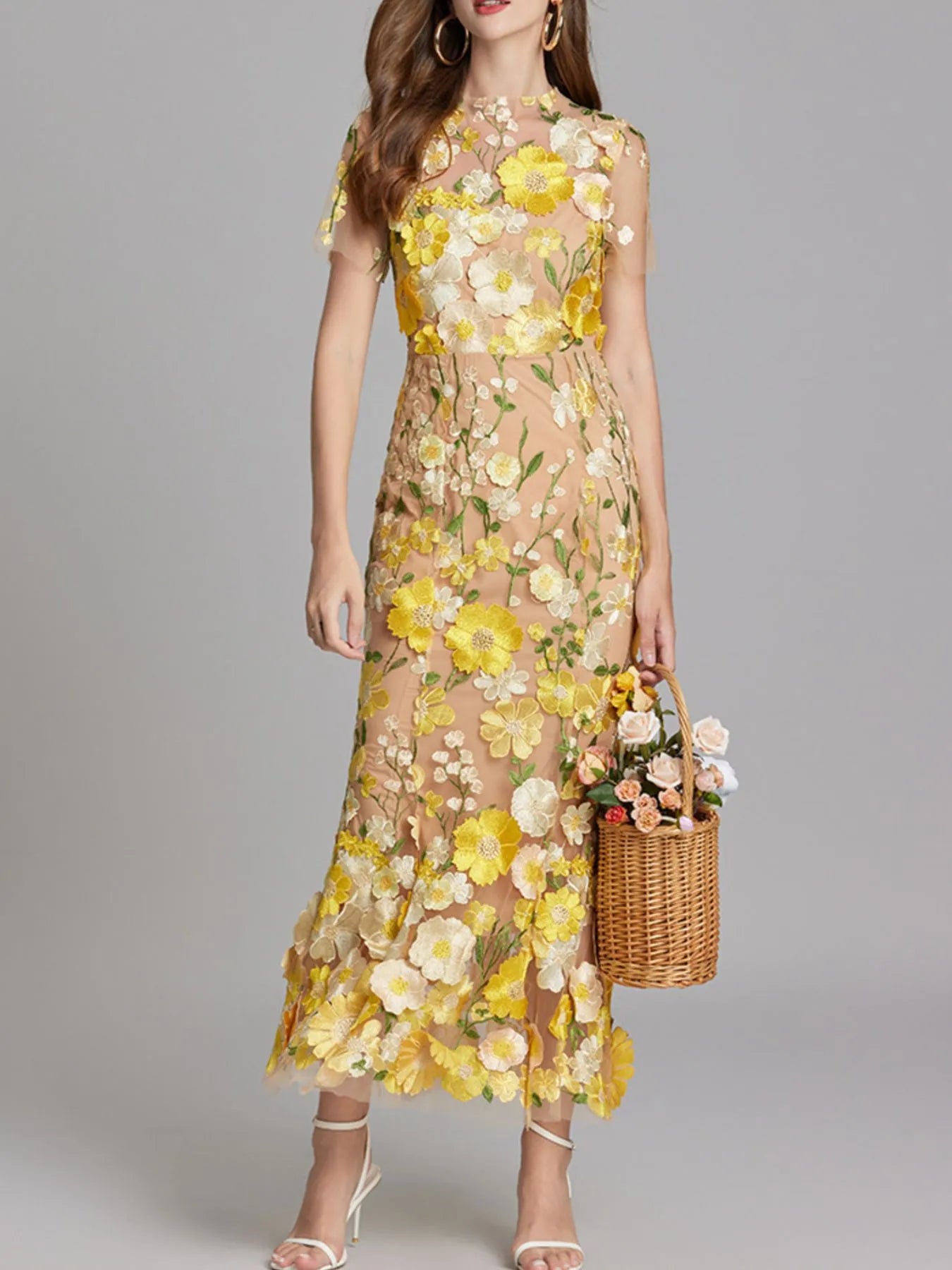 Floral Embroidered Mesh Overlay Maxi Dress Yellow d8604e0b-63bd-41eb-8df6-4baae82ea231-Max-Origin