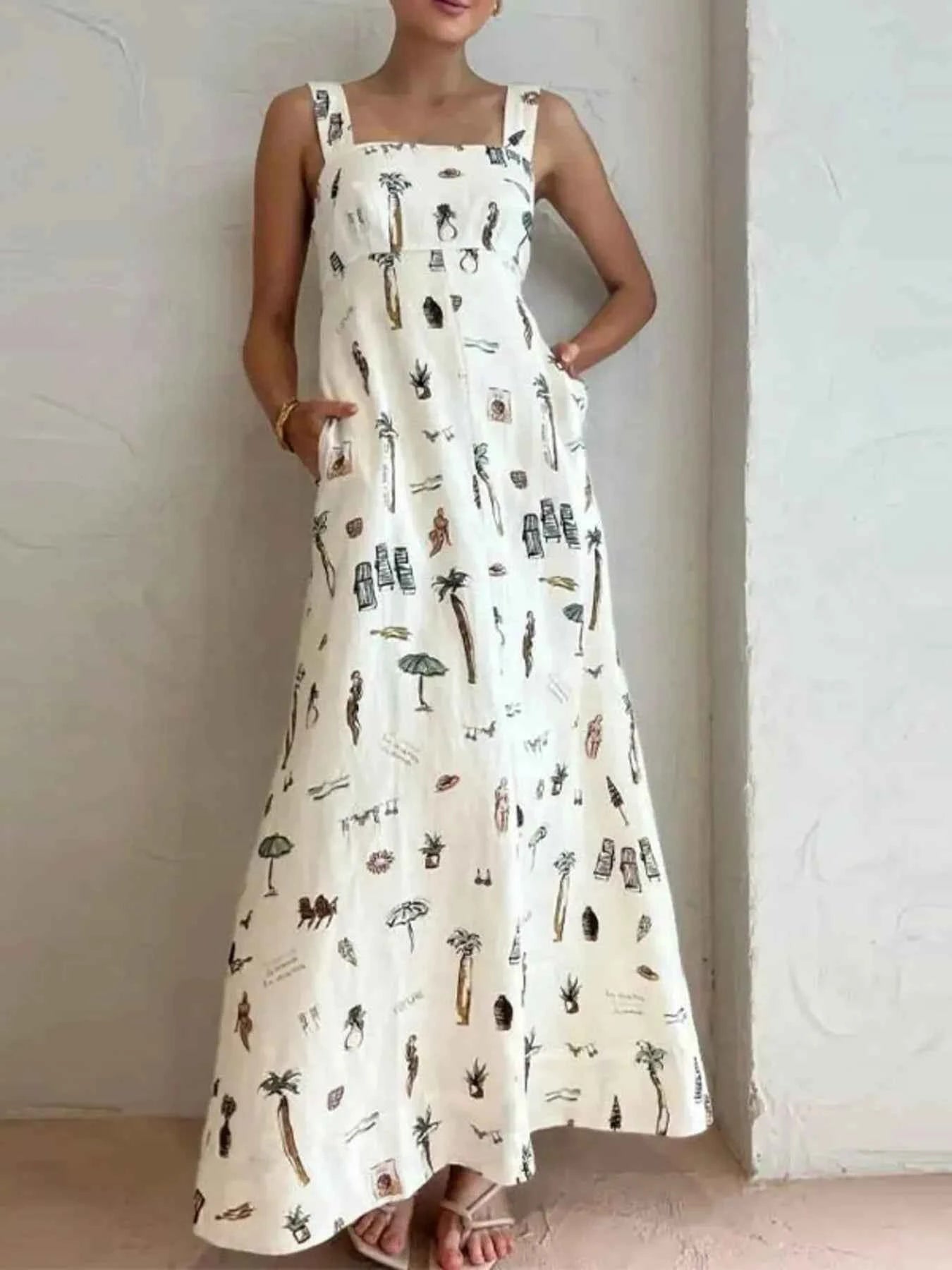 Full Size Printed Square Neck Tie Back Maxi Dress Plus Size White d860581be1d14743974ef812b88cff64-Max-Origin