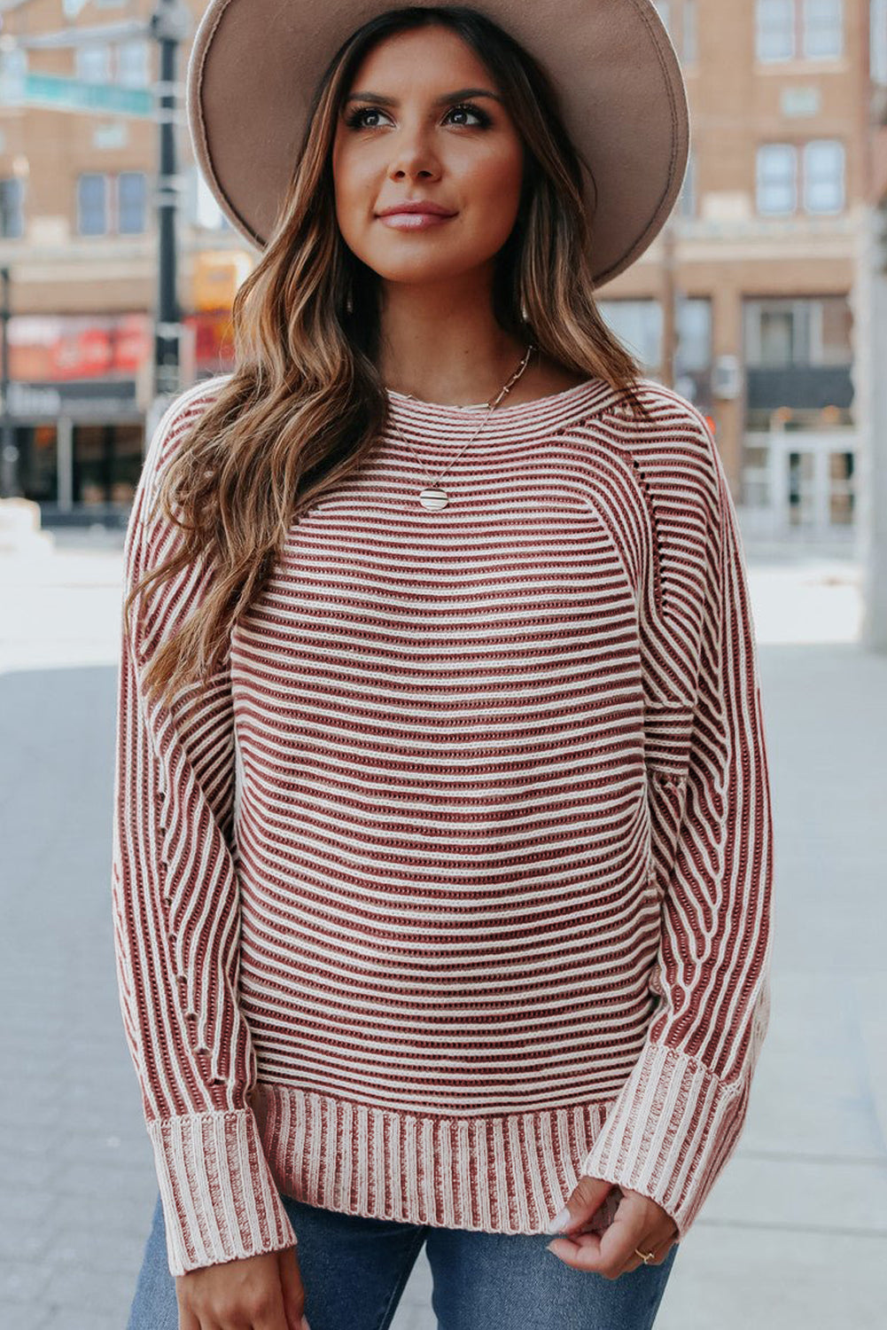 Black Striped Print Ribbed Knit Raglan Sleeve Baggy Sweater d8644855b5386588