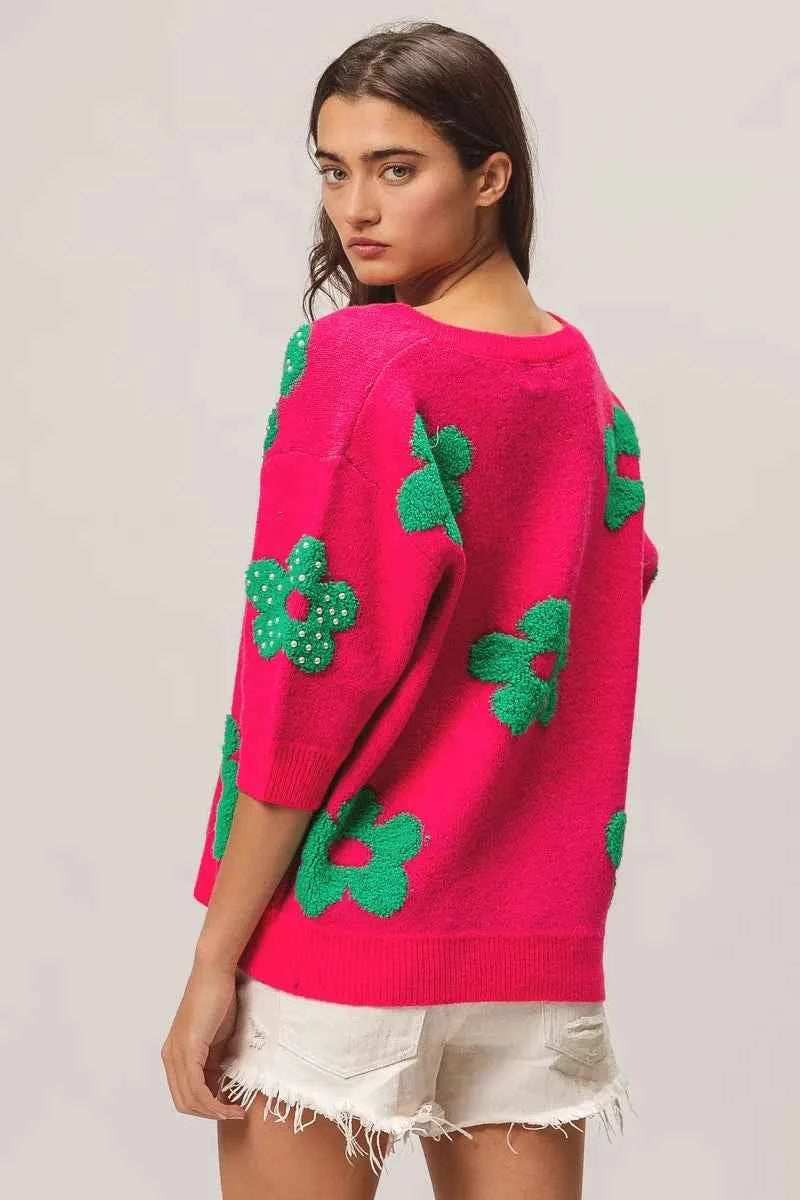 BiBi Pearl Beads Flowers Sweater Top d8648b8cf5534c568ad9bb411f92eeff-Max-Origin