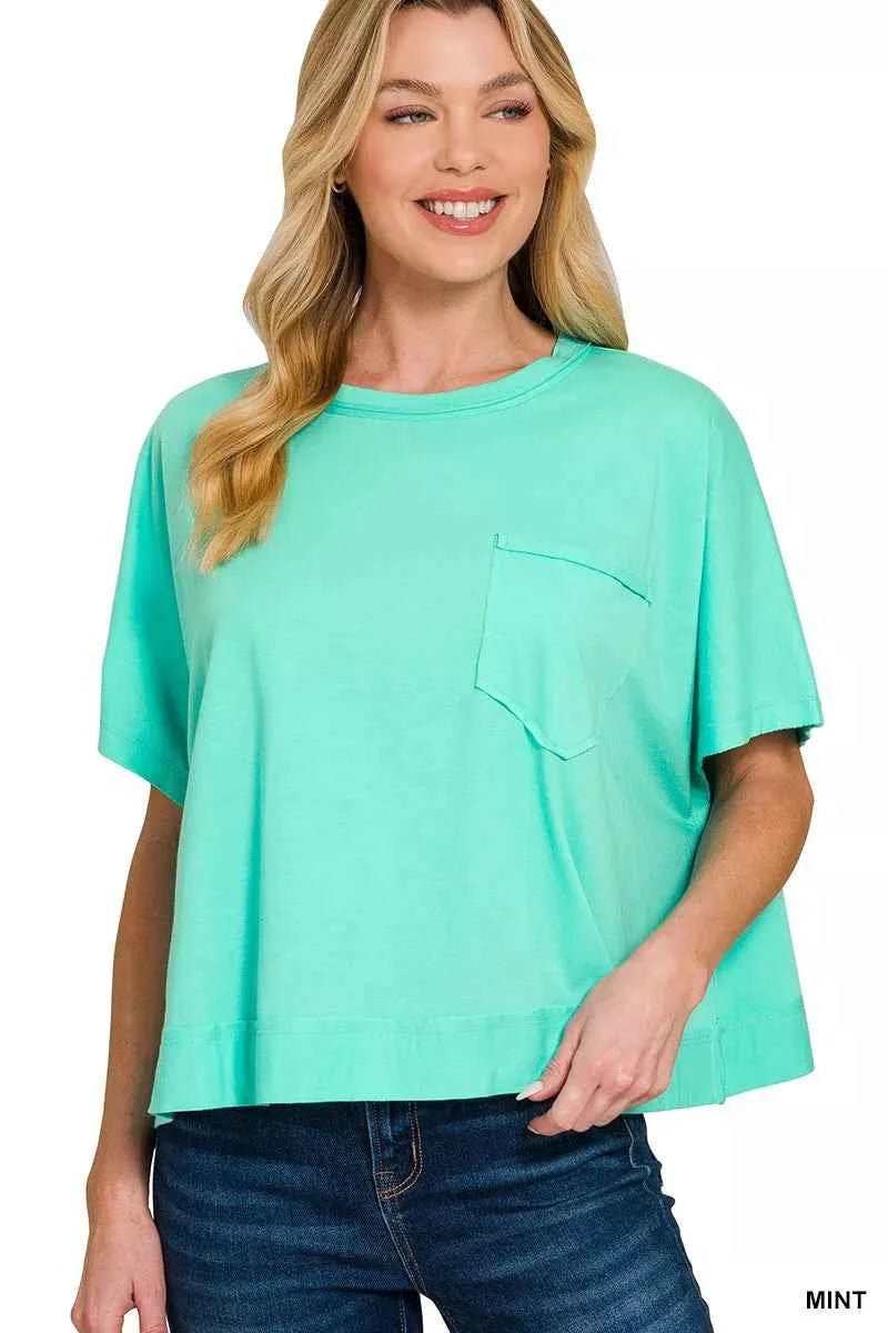 Zenana Exposed Seam Boxy Top MINT d86b36f114324e22b6612c9f24a5f0c0-Max-Origin
