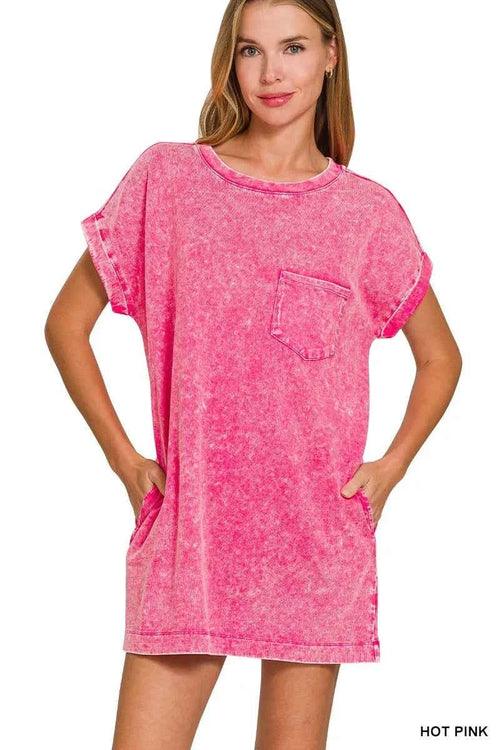 Zenana Premium Cotton Washed T-Shirt Dress HOT PINK d86da5a505da47f4a4b074e92d0c79f0-Max-Origin