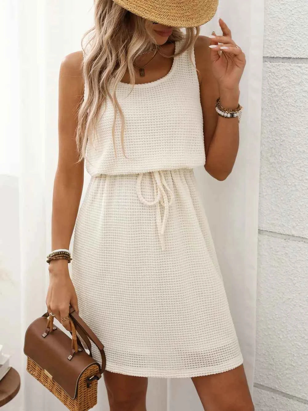 Waffle-Knit Drawstring Mini Tank Dress d86e2030-215b-4bf3-9a1a-cdbacdd28ae9-Max