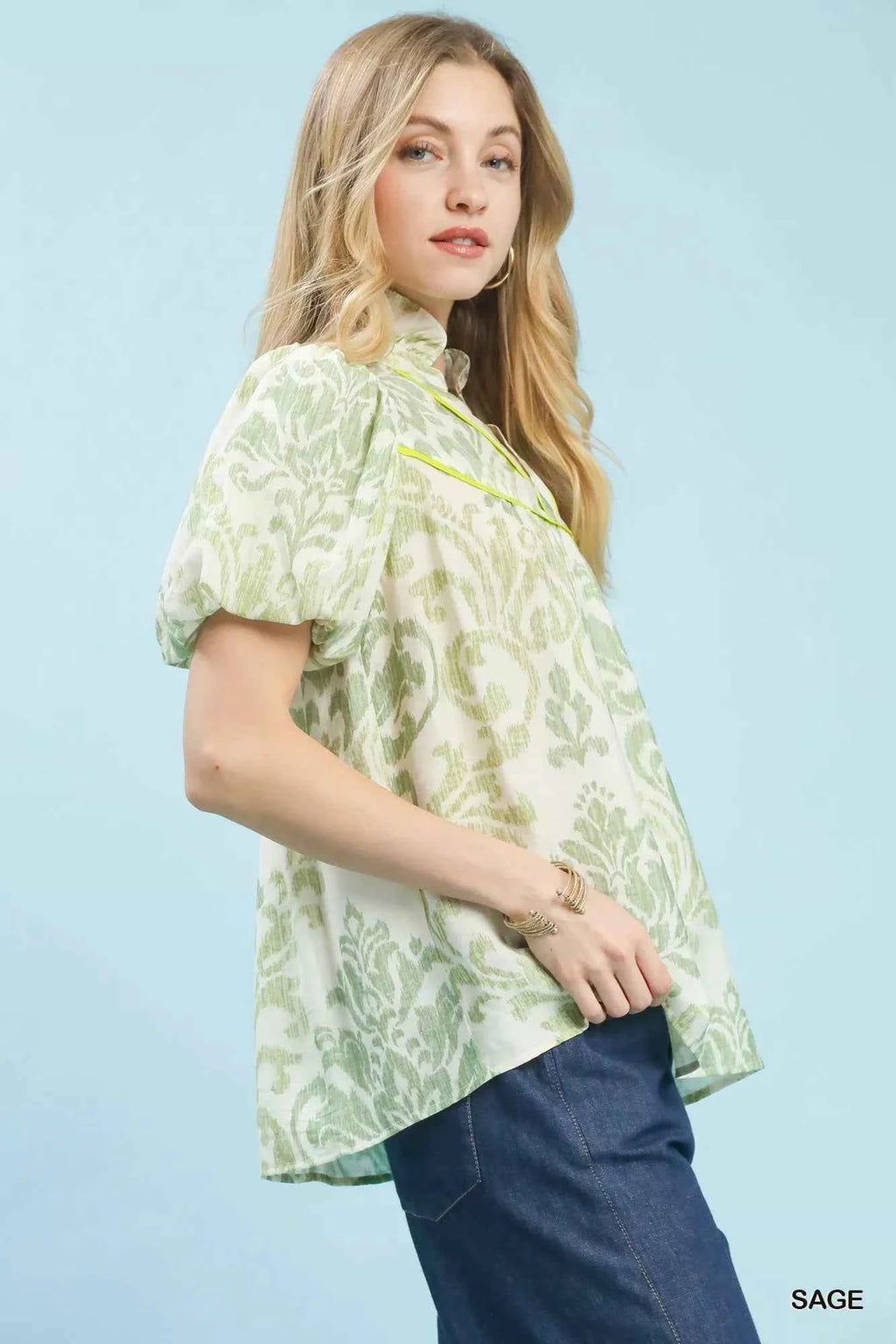 Umgee Damask Puff Sleeve Top d873412b-b61b-451d-8431-1e0b77d5f238-Max-Origin