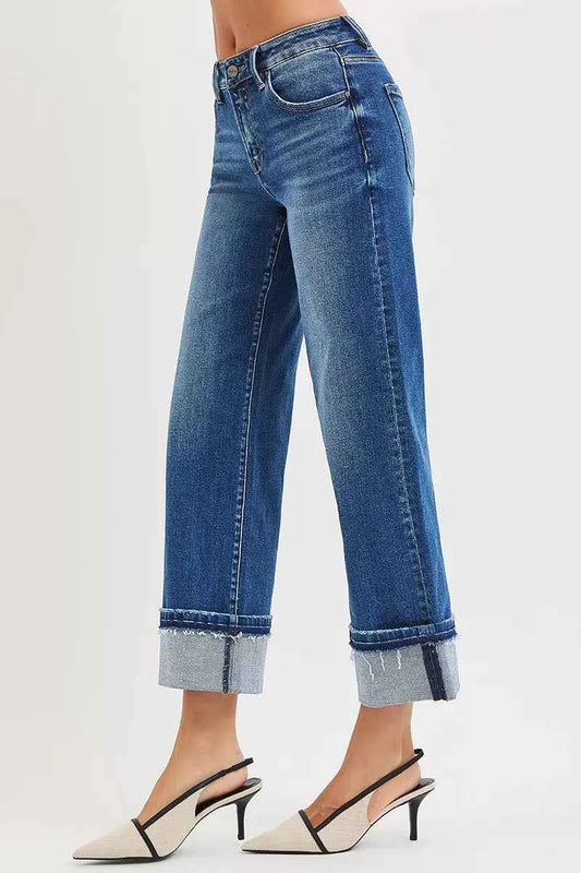 Mid Rise Ankle Straight Jeans with Cuffed Hem d8768d58c84c42519542bdd1223d7345-Max-Origin