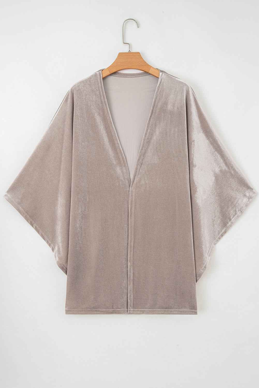 Smoke Gray 3/4 Sleeve Open Front Velvet Kimono d87873575ddc193b