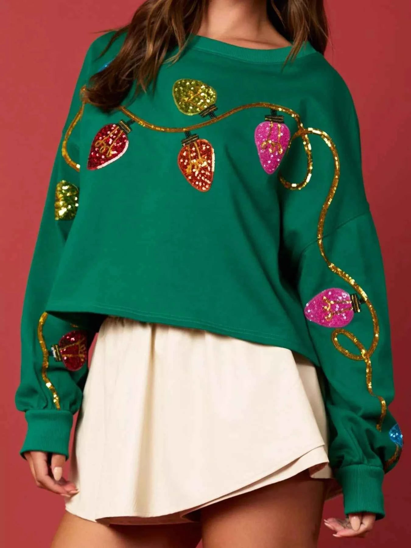Christmas Holiday Lights Sequin Embellished Sweatshirt d8821e44-8495-44e1-bdfa-52d70416a65c-Max-Origin