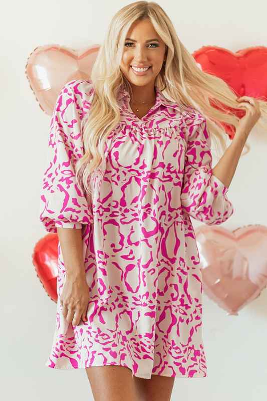 Pink Leopard Print Loose Fit Babydoll Mini Dress pink d88941ac-94a1-44f1-bcc3-6a9d452571c7