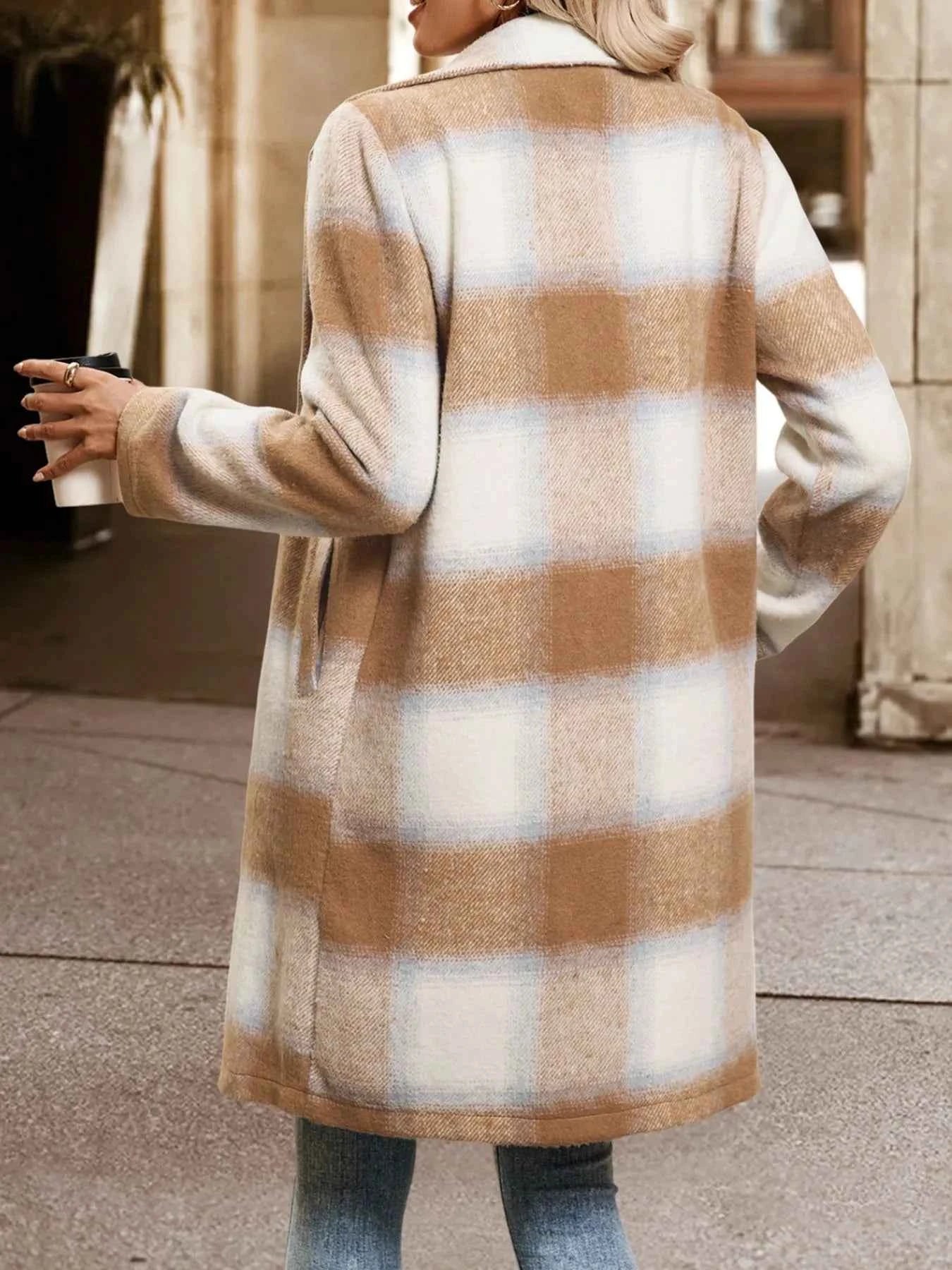 Plaid Wool Blend Longline Jacket