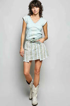 POL V-Neck Lightweight Textured Short Sleeve Knit Top with Lace Trim d890eb38-25d4-4b45-8978-4b68946e1eb7-Max-Origin