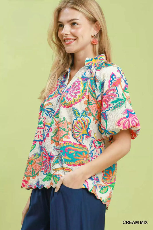 Mix Floral Print Scallop Hem Blouse d8924db2-122a-412d-82e1-4ca66c6695d3-Max-Origin
