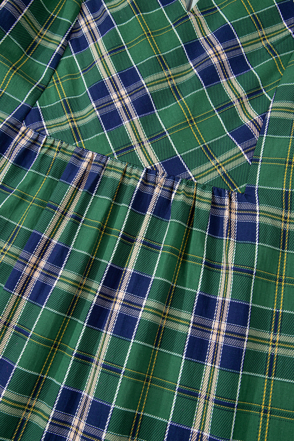Green Plaid Print Frill Neck Long Sleeve Mini Dress d897bad35ef91b27