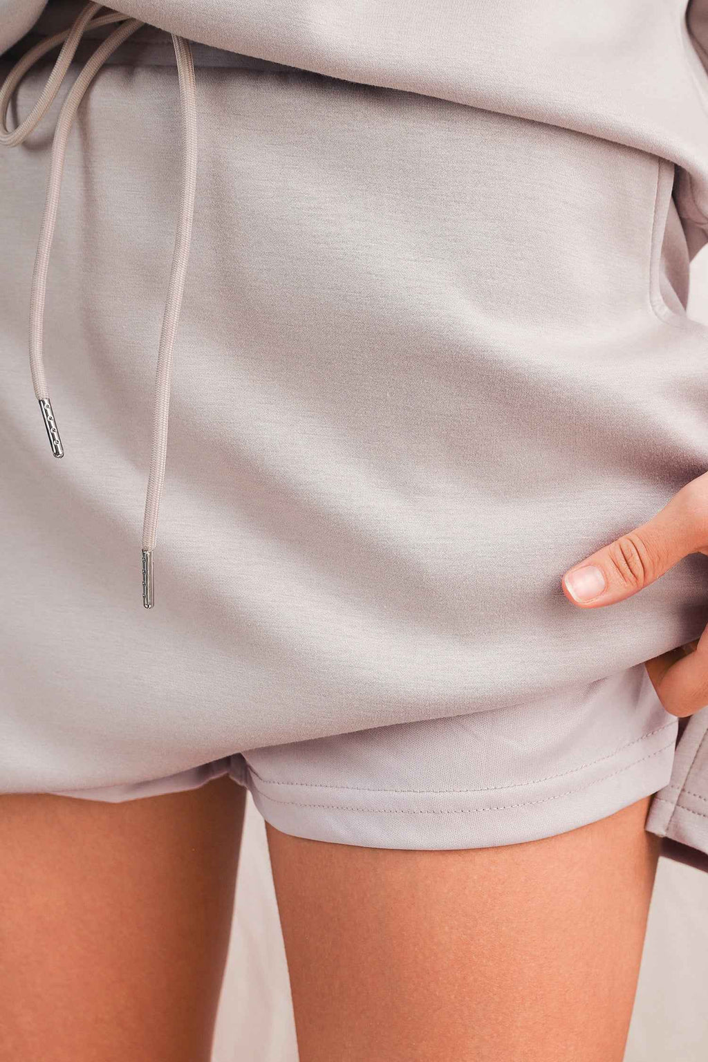 Coffee Solid Color Drop Shoulder Pullover Drawstring Mini Skirt Set d89842b94505402e