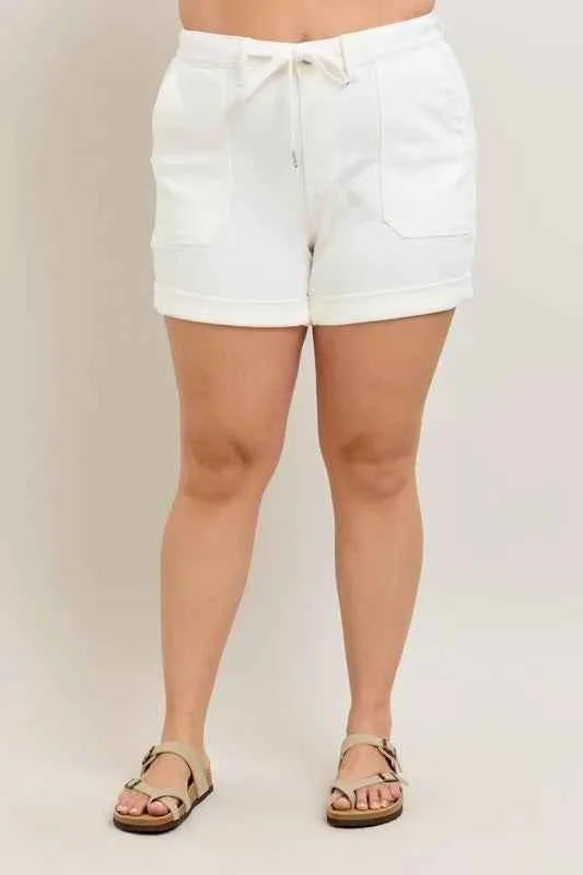 Judy Blue Plus Size High Waist Cuff Denim Shorts WHT d89a706173d24a8fa26a61d5568966f9-Max-Origin