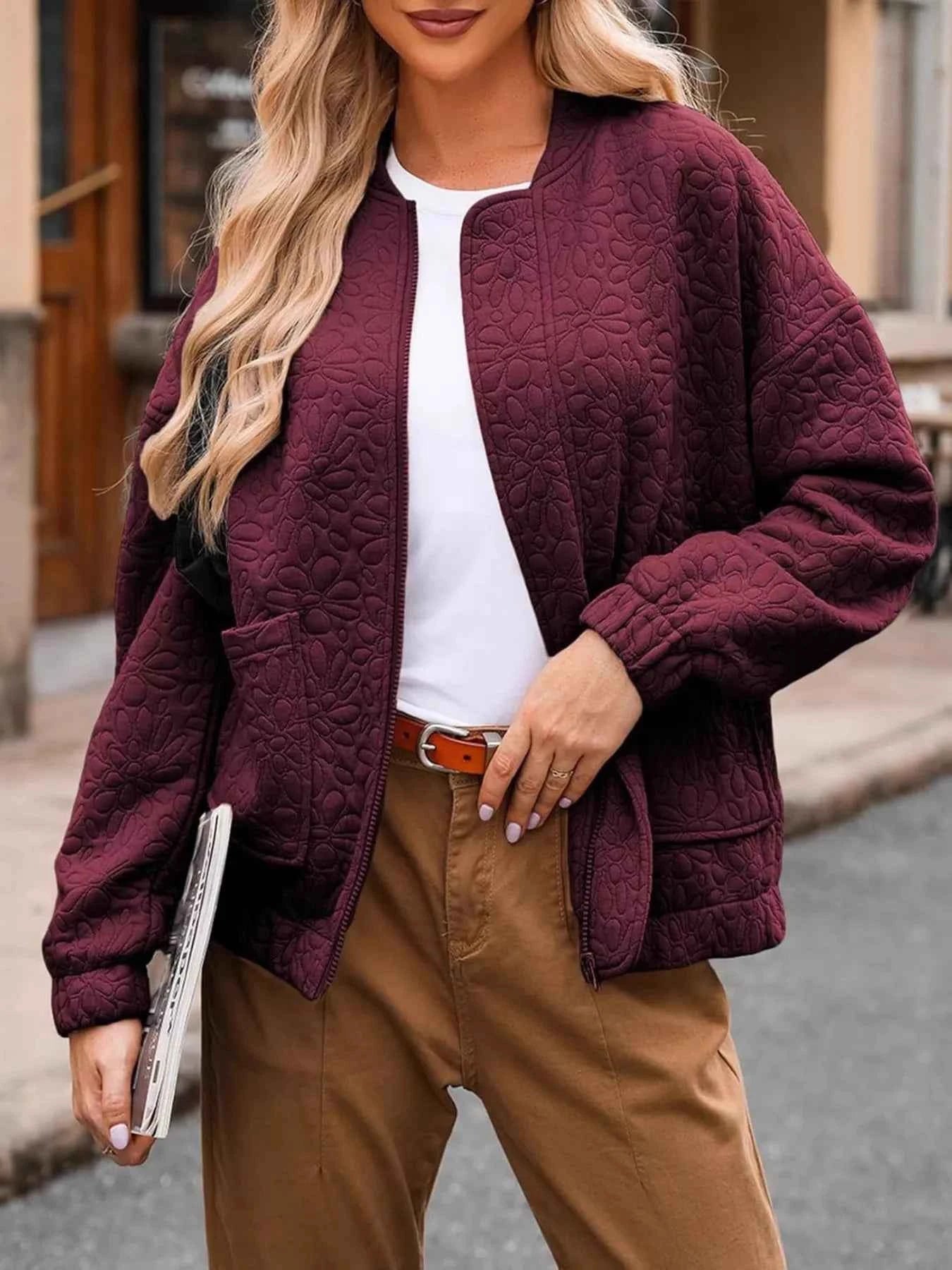 Full Size Floral Quilted Zip Up Jacket Plus Size Wine Red d89a86a2fb154c329a3da144b718addb-Max-Origin