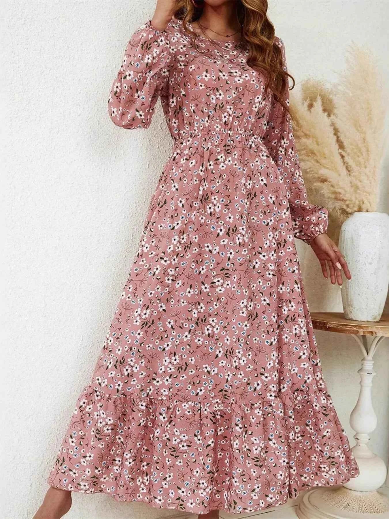 Floral Print Balloon Sleeve Maxi Dress Pink d89d7ed8c1fe4e0f83fb72d2bcd54032-Max-Origin