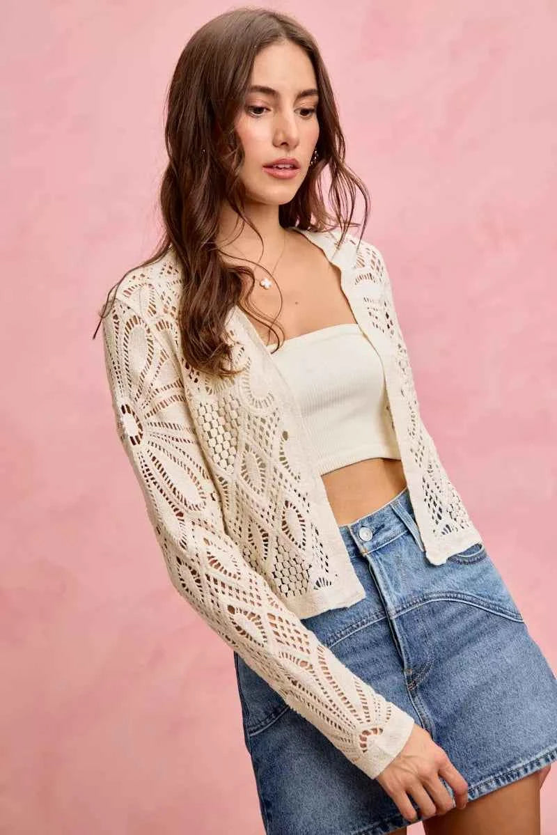 SO ME Crochet Knit Long Sleeves Cardigan Sweater d89f12f821ff406cba8c01d23423e681-Max-Origin