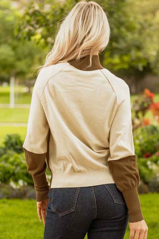 Colorblock Raglan Puff Sleeve Mock Neck Sweater d8a00dc5-1055-4cd9-8069-fe5bdc569766