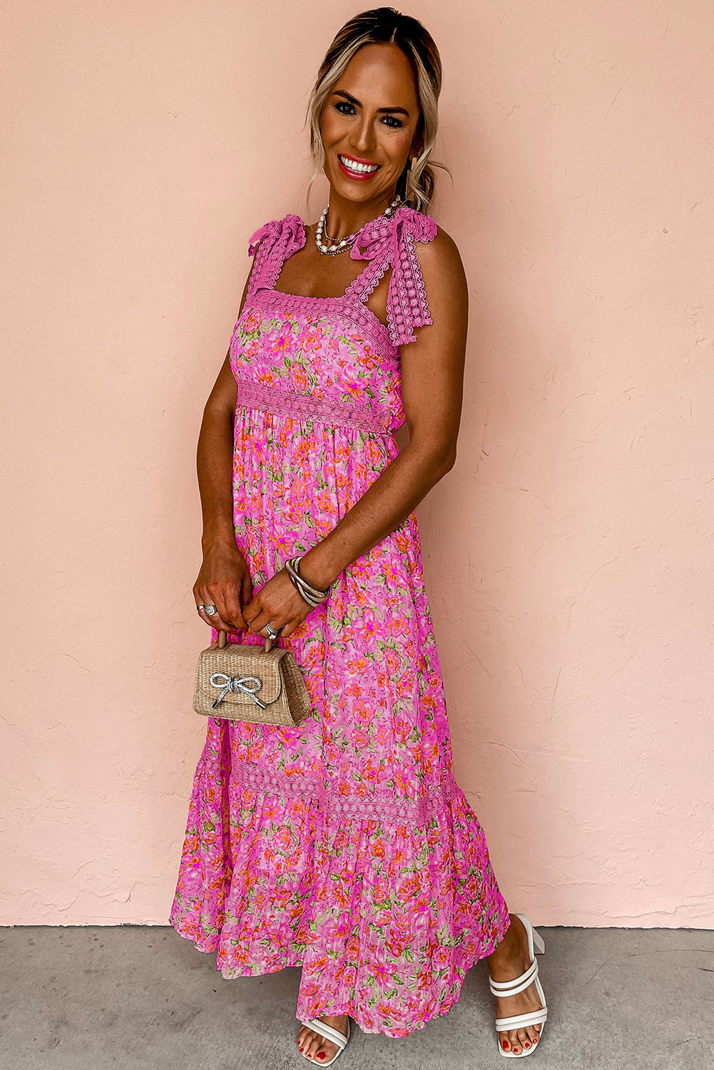 Green Floral Lace Tied Strap Empire Waist Maxi Dress d8a27af52f712ffd