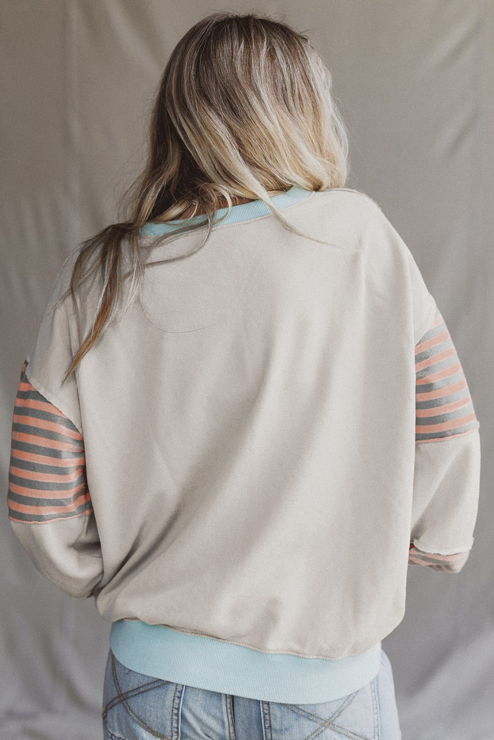 Jet Stream Colorblock Patchwork Striped Sleeve Sweatshirt d8a91dbab2f03945