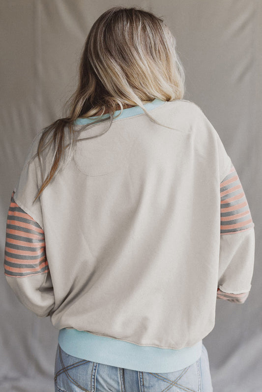Jet Stream Colorblock Patchwork Striped Sleeve Sweatshirt d8a91dbab2f03945